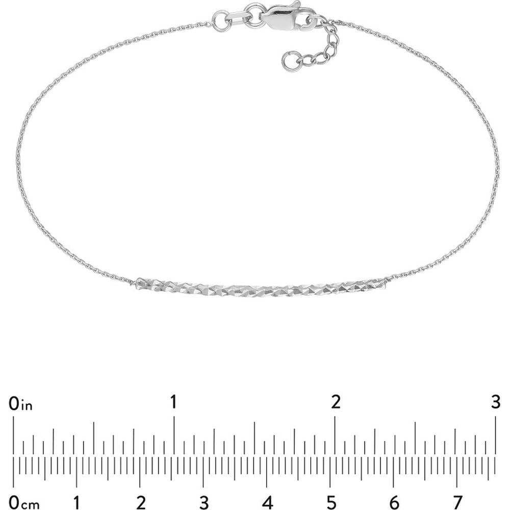 Olas d'Oro - 14K White Gold Diamond-Cut Curved Bar on Chain Bracelet - 1.43 Grams