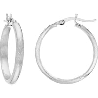 Olas d'Oro - 14K White Gold Diamond-Cut Florentine Large Hoop Earrings - 1.45g