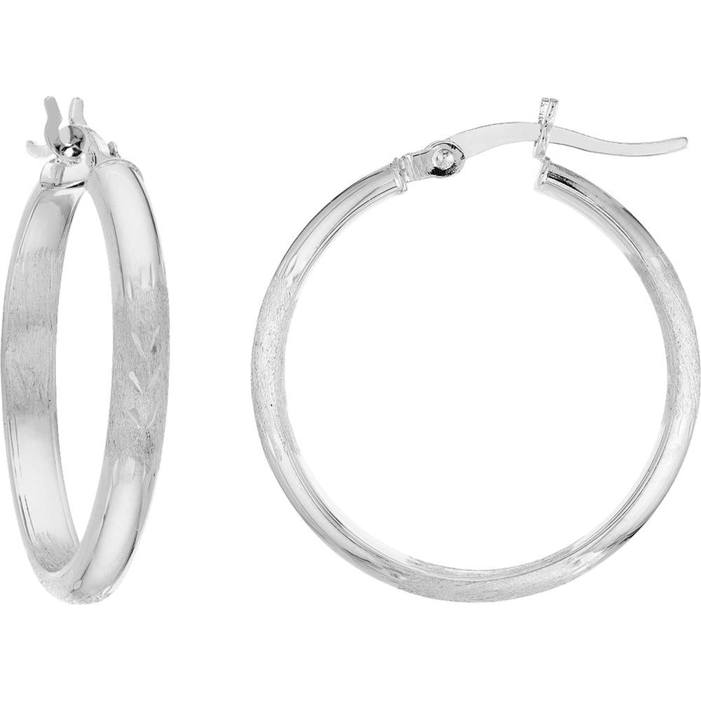 Olas d'Oro - 14K White Gold Diamond-Cut Florentine Large Hoop Earrings - 1.45g