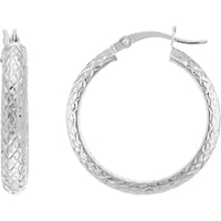 Olas d'Oro - 14K White Gold Diamond-Cut Hoop Earrings - 25mm Diameter