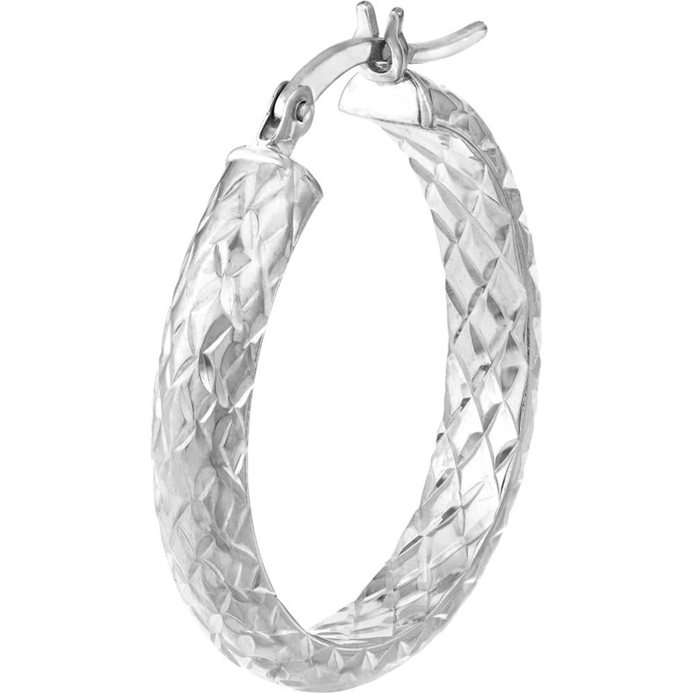Olas d'Oro - 14K White Gold Diamond-Cut Hoop Earrings - 25mm Diameter