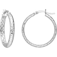Olas d'Oro - 14K White Gold Diamond-Cut Hoop Earrings 25mm x 3mm