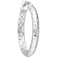 Olas d'Oro - 14K White Gold Diamond-Cut Hoop Earrings 25mm x 3mm