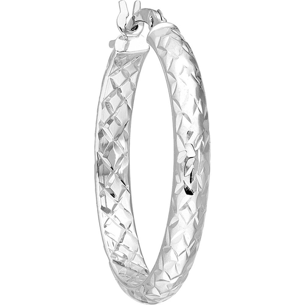 Olas d'Oro - 14K White Gold Diamond-Cut Hoop Earrings 25mm x 3mm
