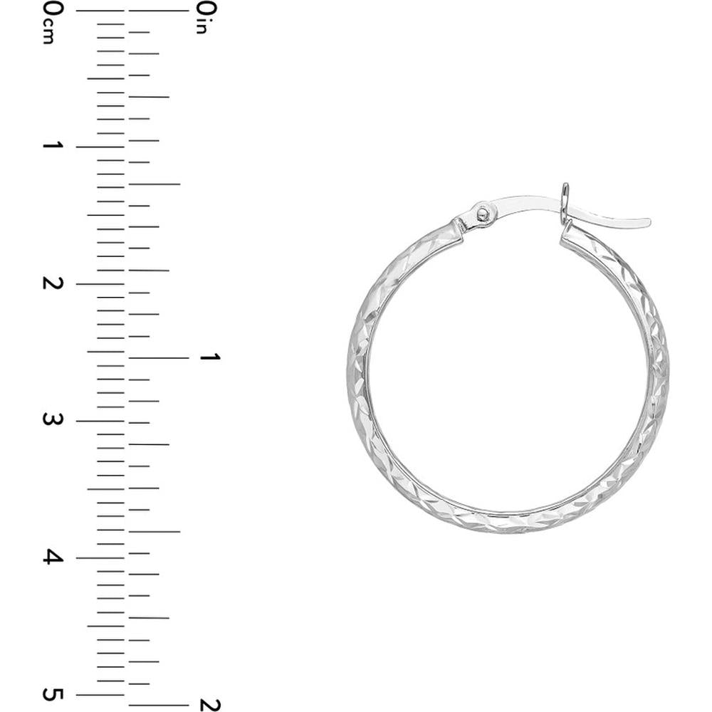 Olas d'Oro - 14K White Gold Diamond-Cut Hoop Earrings 25mm x 3mm