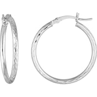 Olas d'Oro - 14K White Gold Diamond-Cut Large Hoop Earrings - 2mm x 25mm