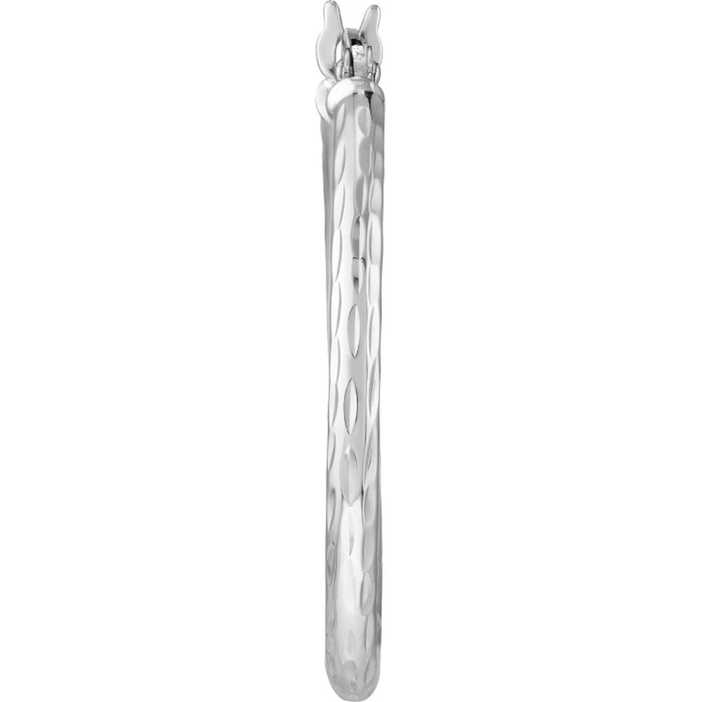 Olas d'Oro - 14K White Gold Diamond-Cut Large Hoop Earrings - 2mm x 25mm