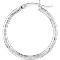 Olas d'Oro - 14K White Gold Diamond-Cut Large Hoop Earrings - 2mm x 25mm