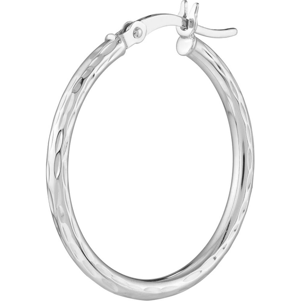 Olas d'Oro - 14K White Gold Diamond-Cut Large Hoop Earrings - 2mm x 25mm