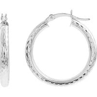 Olas d'Oro - 14K White Gold Diamond-Cut Round Hoop Earrings - 3mm x 25mm
