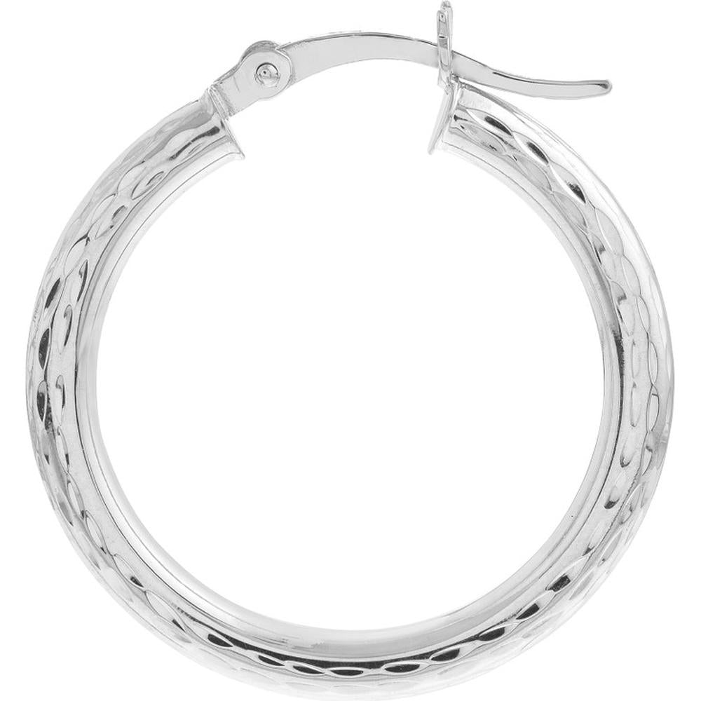 Olas d'Oro - 14K White Gold Diamond-Cut Round Hoop Earrings - 3mm x 25mm