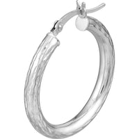 Olas d'Oro - 14K White Gold Diamond-Cut Round Hoop Earrings - 3mm x 25mm