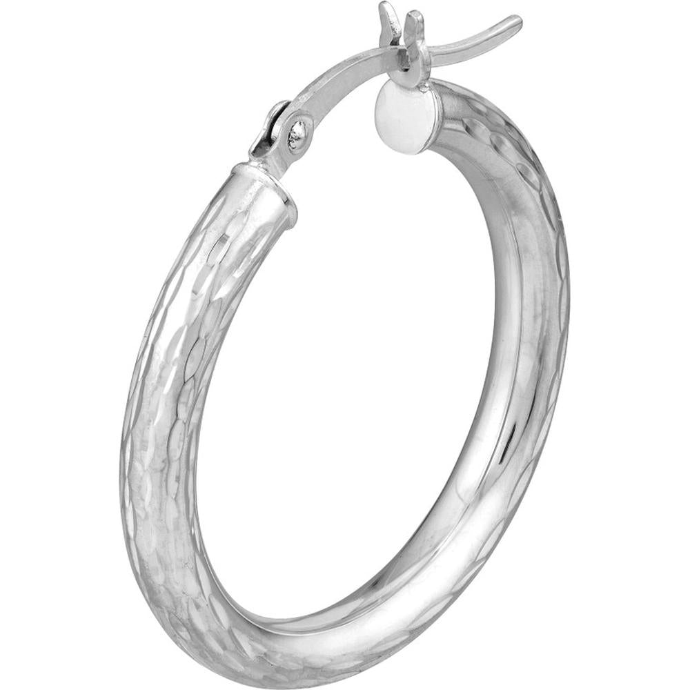 Olas d'Oro - 14K White Gold Diamond-Cut Round Hoop Earrings - 3mm x 25mm