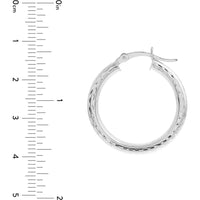 Olas d'Oro - 14K White Gold Diamond-Cut Round Hoop Earrings - 3mm x 25mm