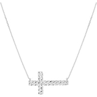 Olas d'Oro - 14K White Gold Diamond-Cut Sideways Cross Adjustable Necklace 2.30 Grams Total Weight