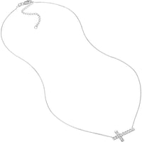 Olas d'Oro - 14K White Gold Diamond-Cut Sideways Cross Adjustable Necklace 2.30 Grams Total Weight