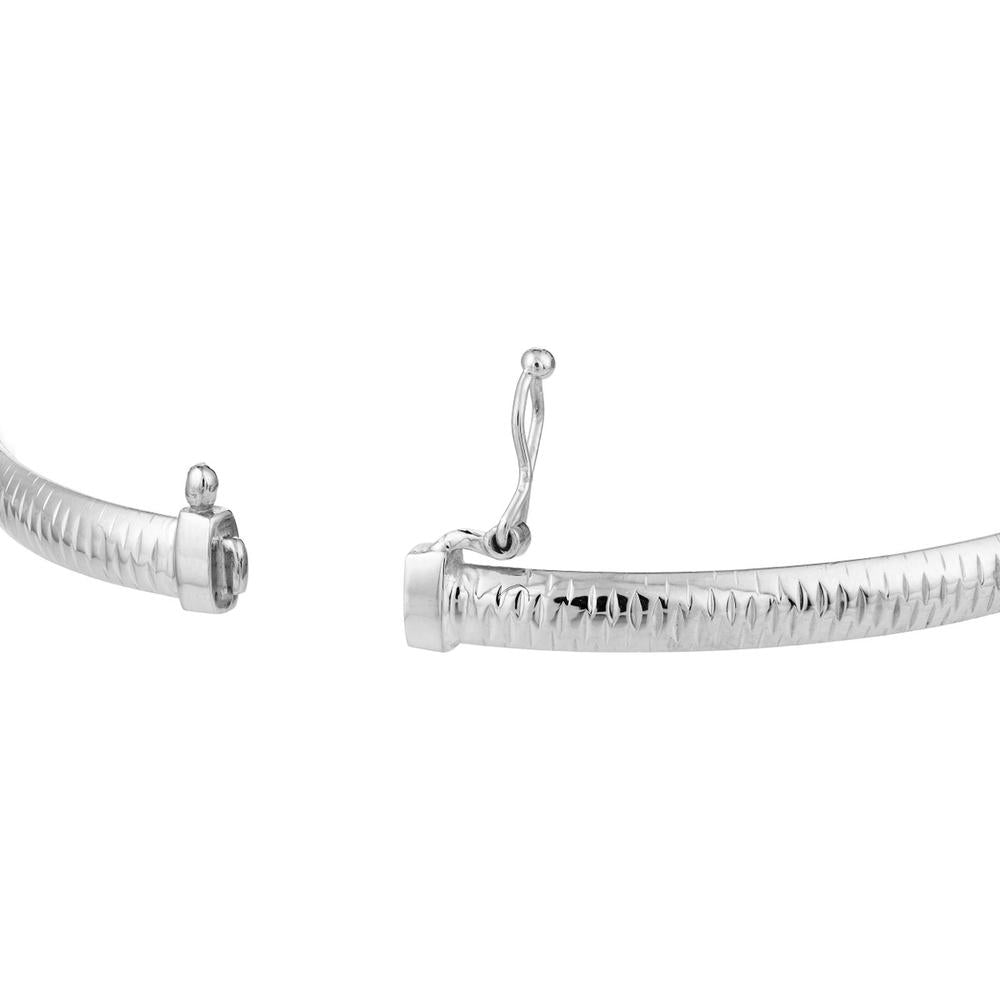Olas d'Oro - 14K White Gold Diamond-Cut Tube Hinged Bangle - 3.70 Grams