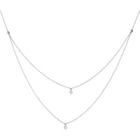 Olas d'Oro - 14K White Gold Diamond Drop Necklace with Bezel-Set Diamonds on Diamond-Cut Bead Chain - 0.06 Carat Total Diamond Weight