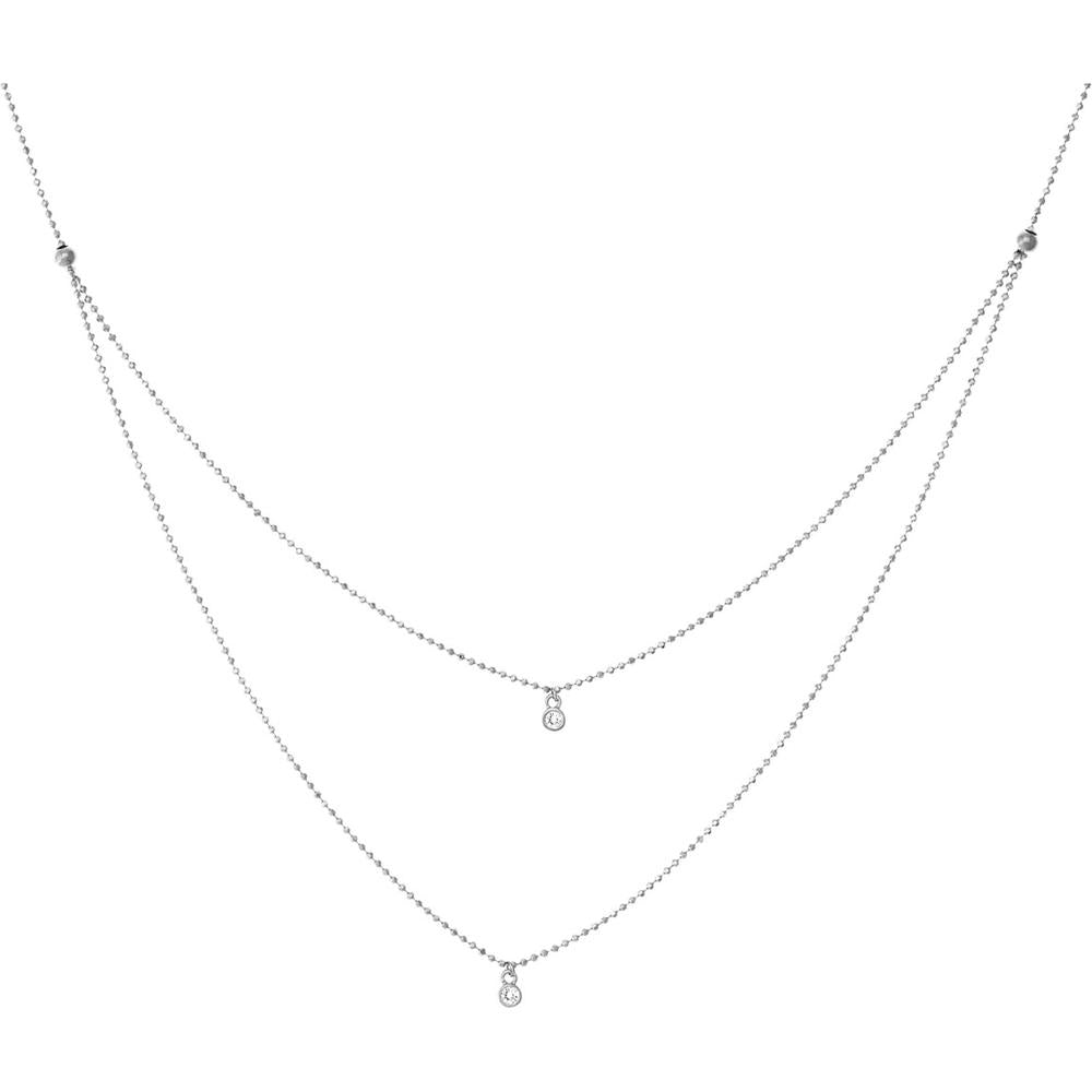Olas d'Oro - 14K White Gold Diamond Drop Necklace with Bezel-Set Diamonds on Diamond-Cut Bead Chain - 0.06 Carat Total Diamond Weight