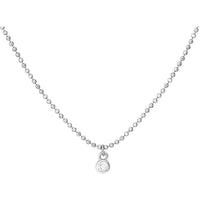 Olas d'Oro - 14K White Gold Diamond Drop Necklace with Bezel-Set Diamonds on Diamond-Cut Bead Chain - 0.06 Carat Total Diamond Weight