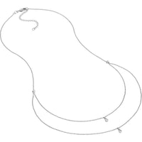 Olas d'Oro - 14K White Gold Diamond Drop Necklace with Bezel-Set Diamonds on Diamond-Cut Bead Chain - 0.06 Carat Total Diamond Weight