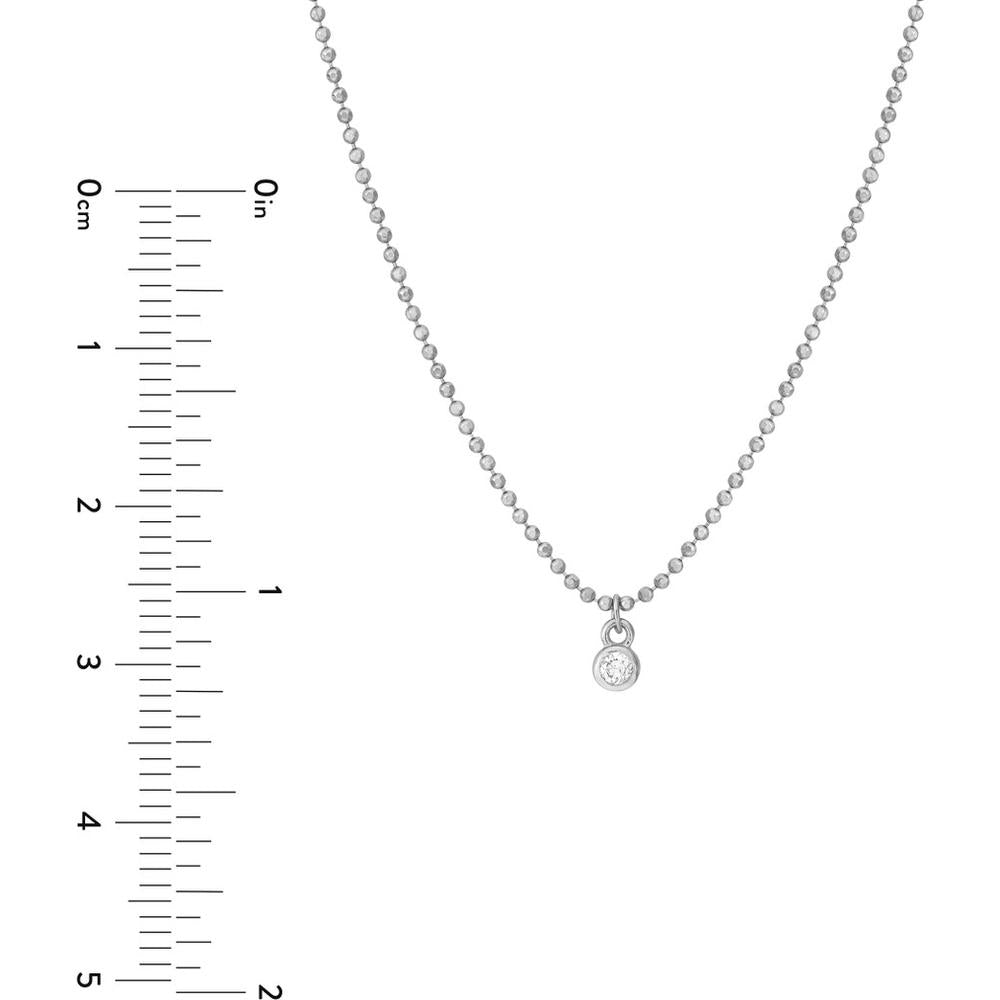 Olas d'Oro - 14K White Gold Diamond Drop Necklace with Bezel-Set Diamonds on Diamond-Cut Bead Chain - 0.06 Carat Total Diamond Weight
