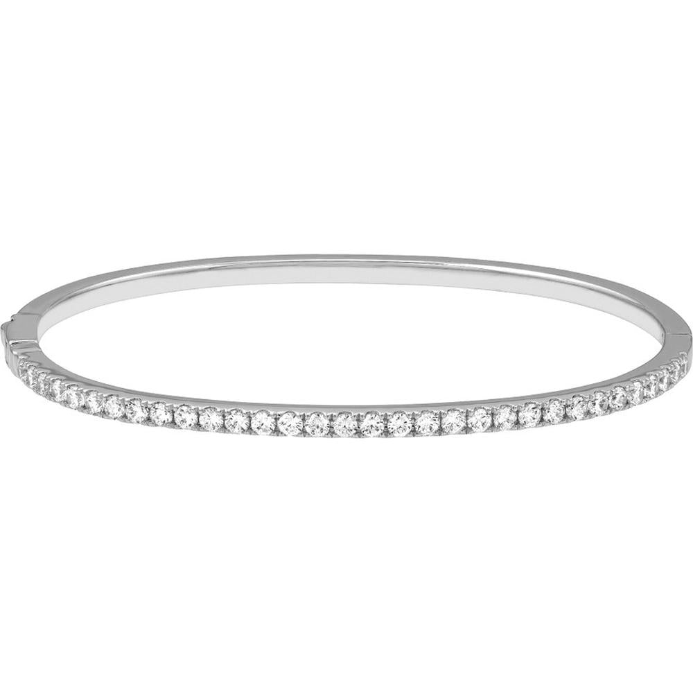 Olas d'Oro - 14K White Gold Diamond Half Bangle Bracelet with Secure Box Lock - 1.38 Carat Total Diamond Weight