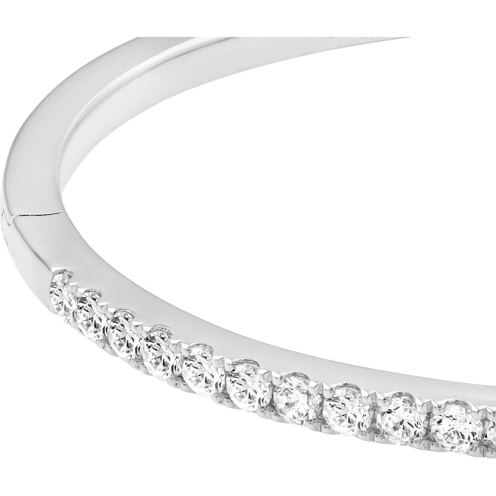 Olas d'Oro - 14K White Gold Diamond Half Bangle Bracelet with Secure Box Lock - 1.38 Carat Total Diamond Weight
