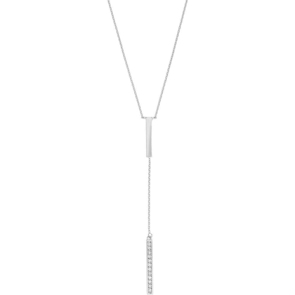 Olas d'Oro - 14K White Gold Diamond Lariat Necklace with Polished Bars - 0.10 Carat Total Diamond Weight