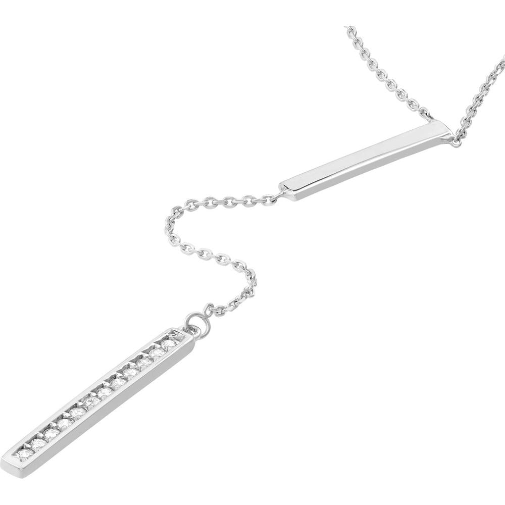 Olas d'Oro - 14K White Gold Diamond Lariat Necklace with Polished Bars - 0.10 Carat Total Diamond Weight