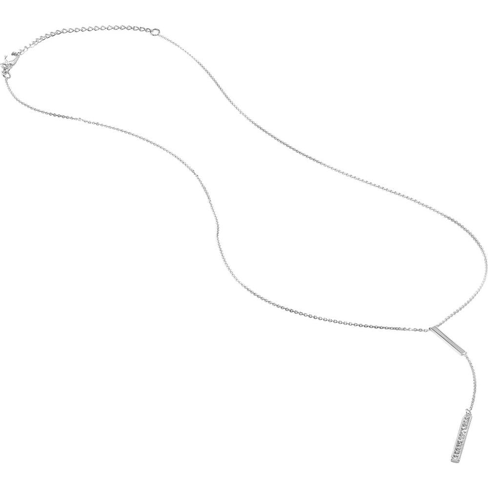 Olas d'Oro - 14K White Gold Diamond Lariat Necklace with Polished Bars - 0.10 Carat Total Diamond Weight