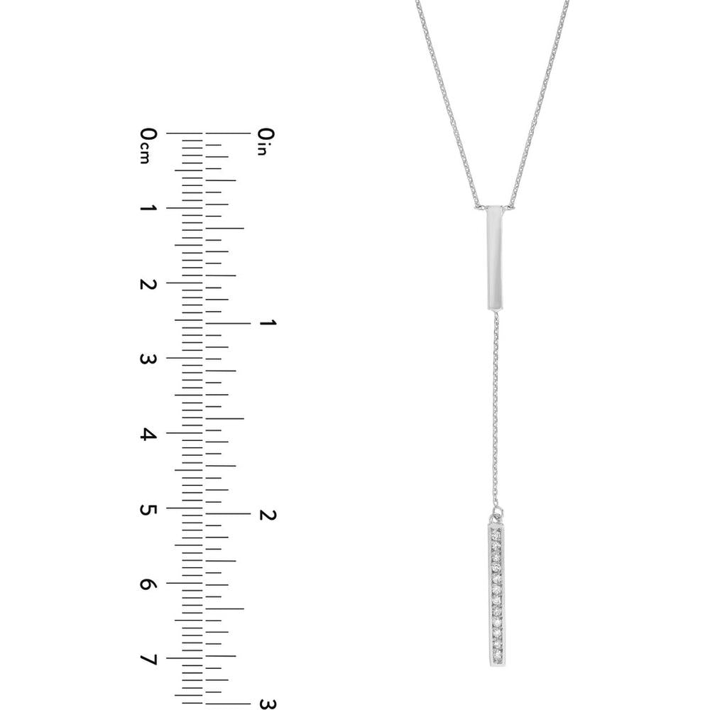 Olas d'Oro - 14K White Gold Diamond Lariat Necklace with Polished Bars - 0.10 Carat Total Diamond Weight