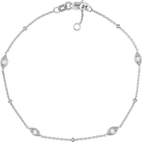 Olas d'Oro - 14K White Gold Diamond Marquise Bezel Bracelet - 0.12 Carat Total Diamond Weight