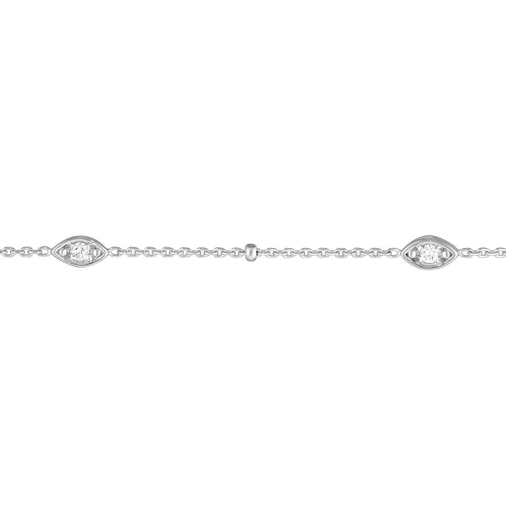 Olas d'Oro - 14K White Gold Diamond Marquise Bezel Bracelet - 0.12 Carat Total Diamond Weight