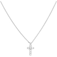 Olas d'Oro - 14K White Gold Diamond Mini Cross Adjustable Necklace - 0.06 Carat Total Diamond Weight