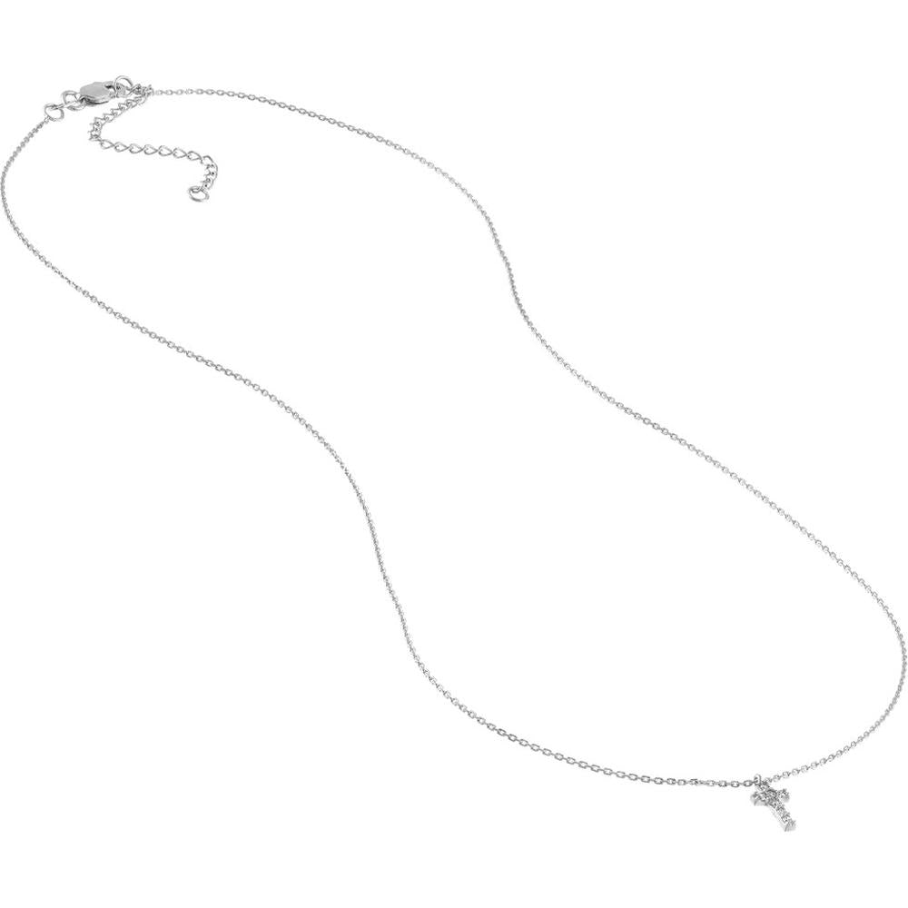 Olas d'Oro - 14K White Gold Diamond Mini Cross Adjustable Necklace - 0.06 Carat Total Diamond Weight