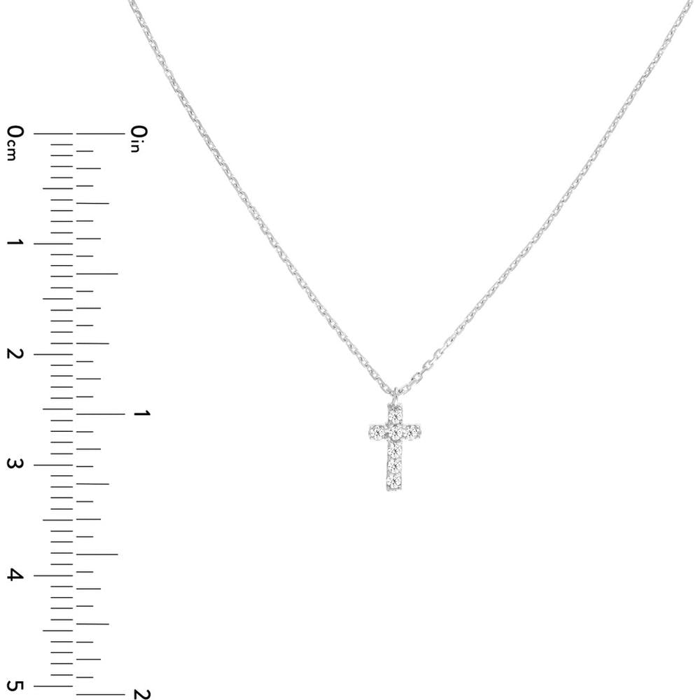 Olas d'Oro - 14K White Gold Diamond Mini Cross Adjustable Necklace - 0.06 Carat Total Diamond Weight