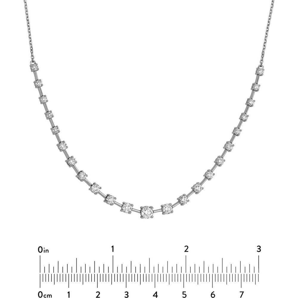 Olas d'Oro - 14K White Gold Diamond Necklace with Ascending Round Diamonds - 2.5 Carat Total Diamond Weight
