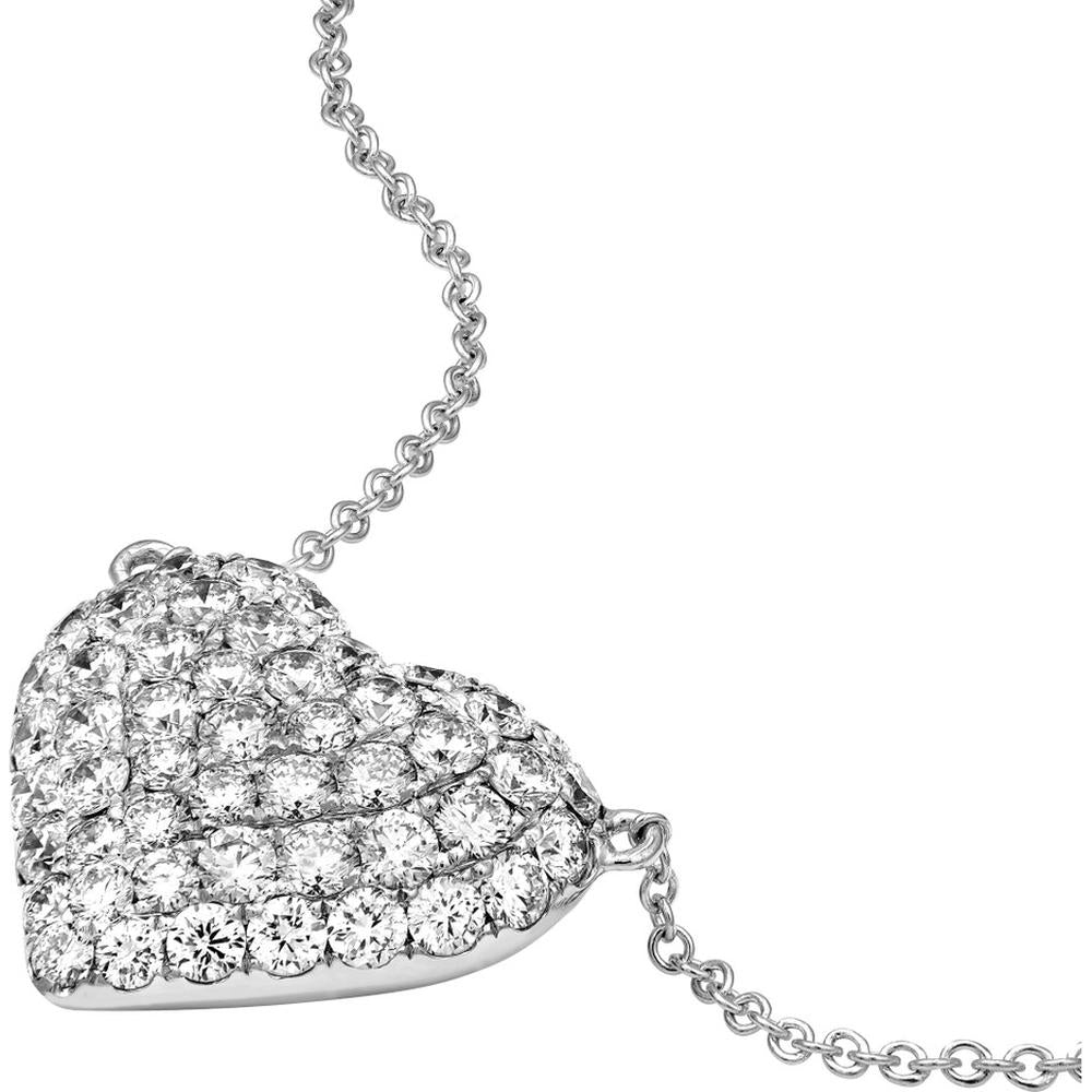Olas d'Oro - 14K White Gold Diamond Pave Heart Necklace - 1.22 Carat Total Diamond Weight