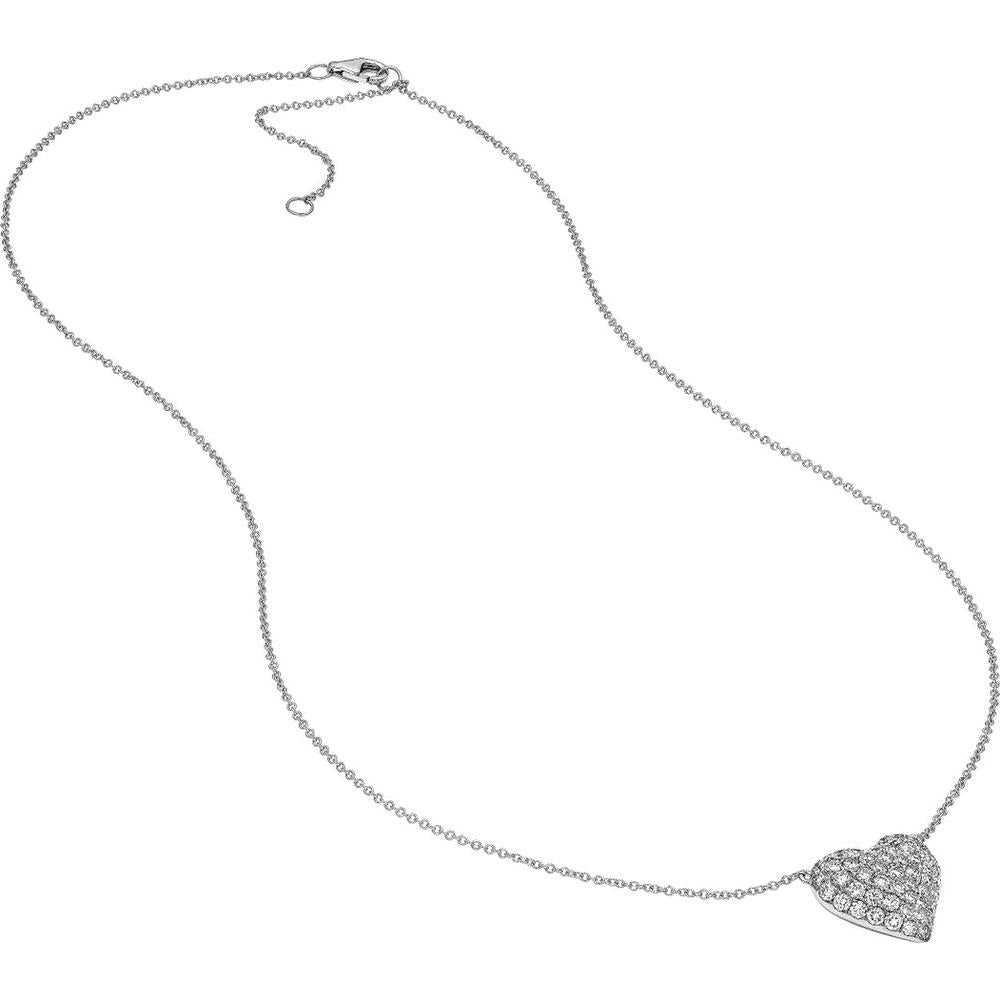 Olas d'Oro - 14K White Gold Diamond Pave Heart Necklace - 1.22 Carat Total Diamond Weight