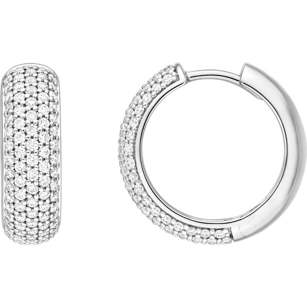 Olas d'Oro - 14K White Gold Diamond Pave Huggie Earrings - 0.81 Carat Total Diamond Weight
