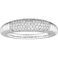 Olas d'Oro - 14K White Gold Diamond Pave Ribbed Dome Ring - 0.78 Carat Total Diamond Weight