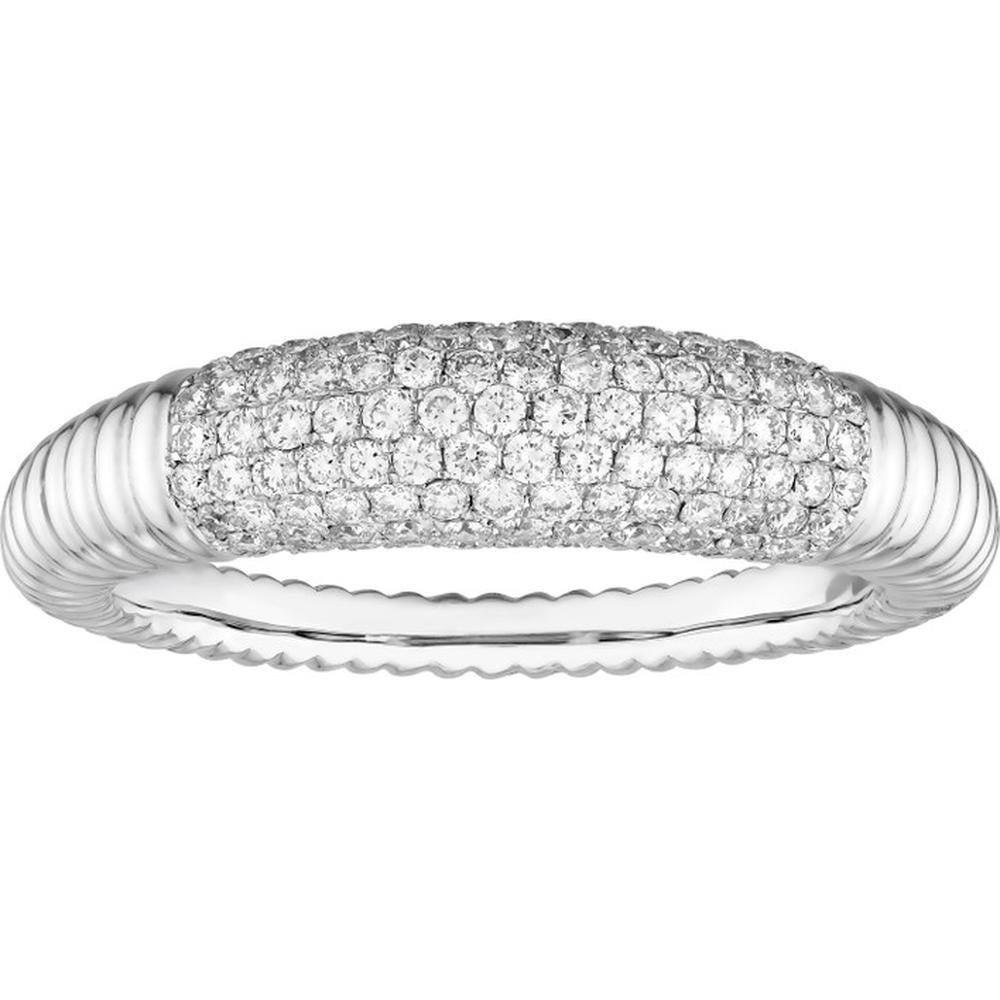 Olas d'Oro - 14K White Gold Diamond Pave Ribbed Dome Ring - 0.78 Carat Total Diamond Weight