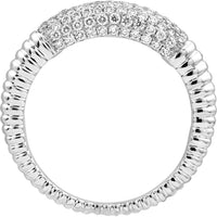 Olas d'Oro - 14K White Gold Diamond Pave Ribbed Dome Ring - 0.78 Carat Total Diamond Weight