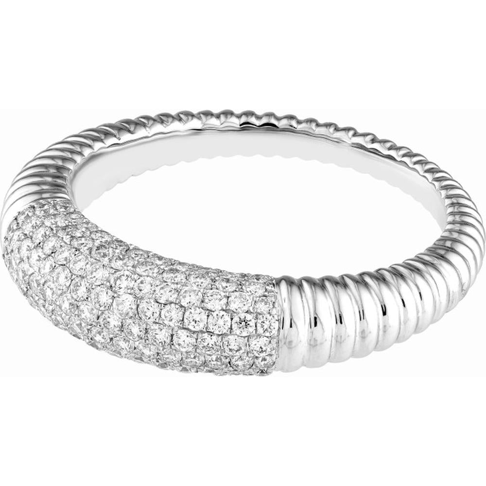 Olas d'Oro - 14K White Gold Diamond Pave Ribbed Dome Ring - 0.78 Carat Total Diamond Weight