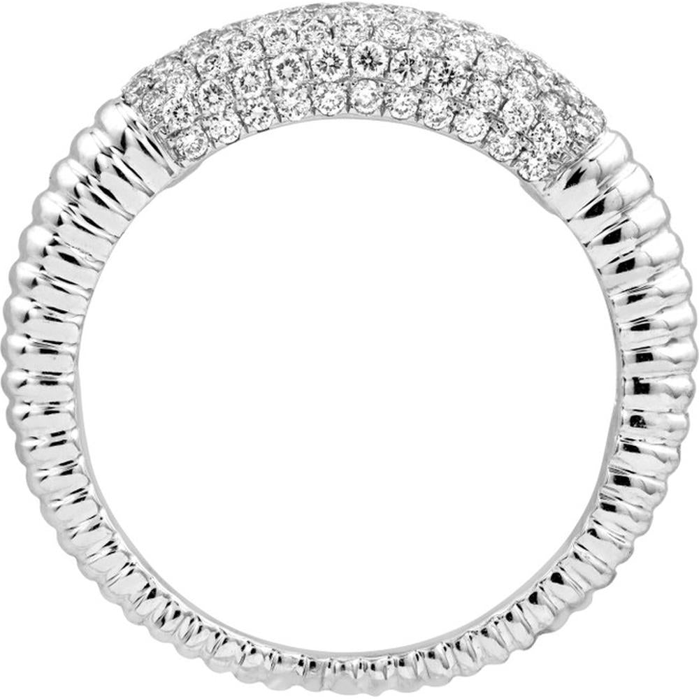 Olas d'Oro - 14K White Gold Diamond Pave Ribbed Dome Ring - 0.78 Carat Total Diamond Weight