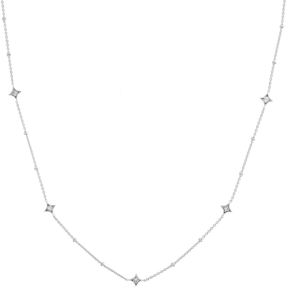 Olas d'Oro - 14K White Gold Diamond Star Bezel Adjustable Necklace - 0.27 Carat Total Diamond Weight