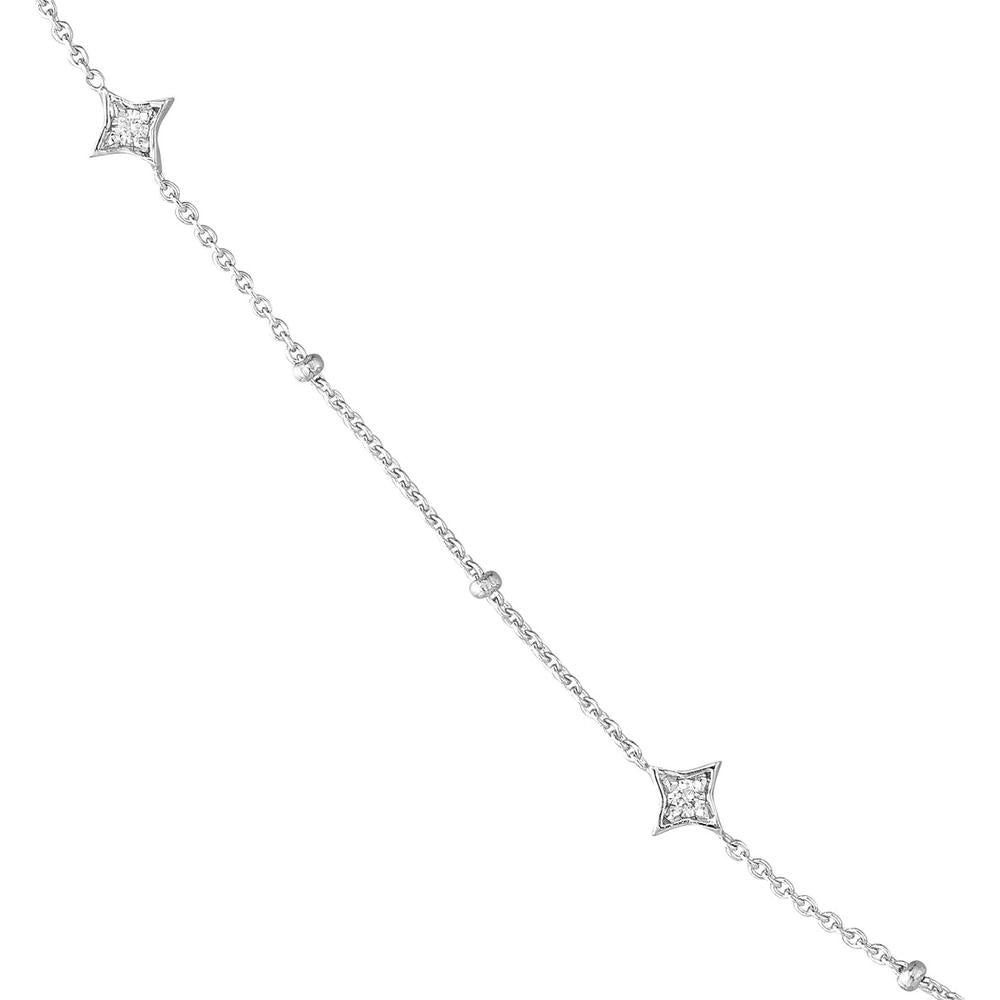 Olas d'Oro - 14K White Gold Diamond Star Bezel Adjustable Necklace - 0.27 Carat Total Diamond Weight