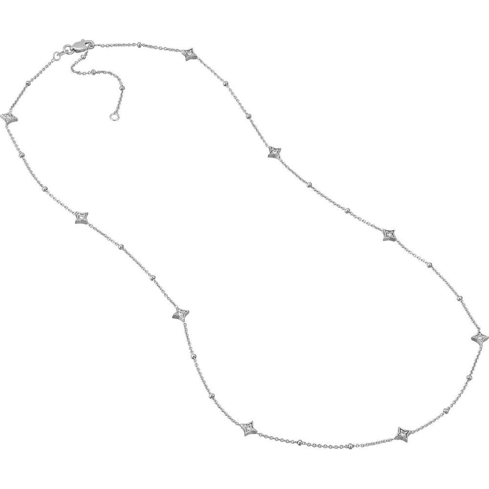 Olas d'Oro - 14K White Gold Diamond Star Bezel Adjustable Necklace - 0.27 Carat Total Diamond Weight