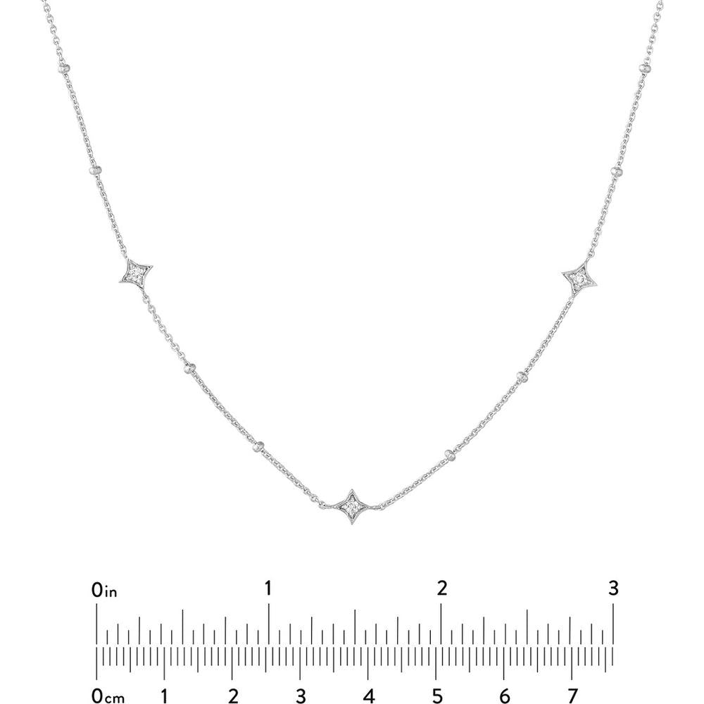 Olas d'Oro - 14K White Gold Diamond Star Bezel Adjustable Necklace - 0.27 Carat Total Diamond Weight